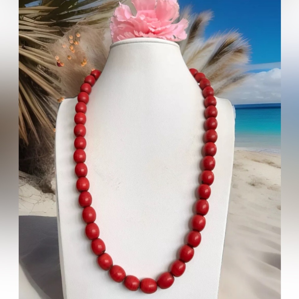 Gorgeous & Vintage Ethnic Tibetan Sherpa Coral In Oval Shape Necklace 23”in,98gm